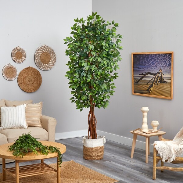 7.5' Artificial Deluxe Ficus Tree with Handmade Jute and Cotton Basket