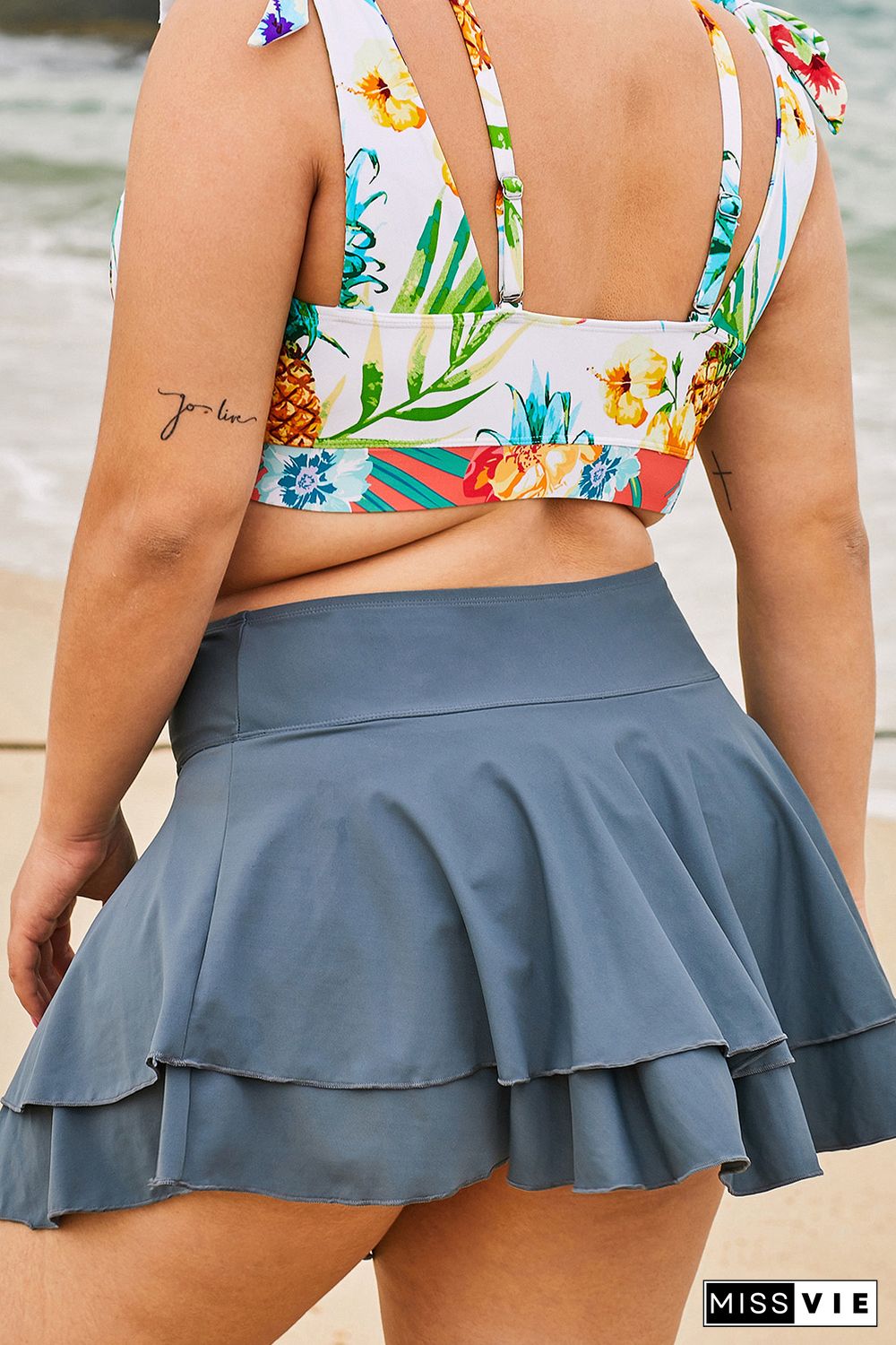 Gray Double-layered Ruffles Beach Skirt