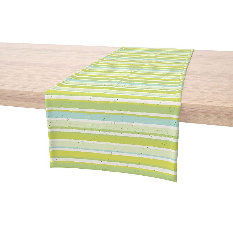 Table Runner， 100% Cotton， 16x108， Green Stripes and Ink Splatter