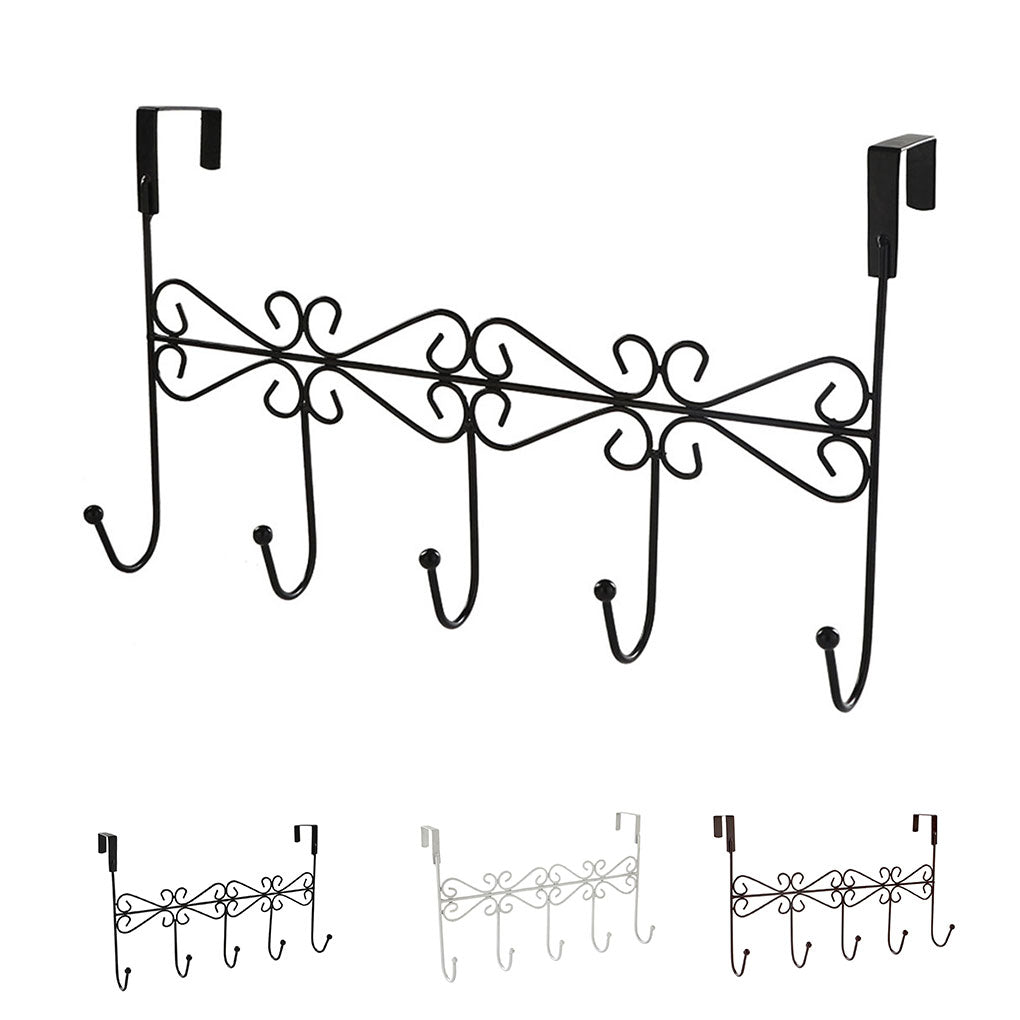 SANAG 2PCS Over The Door Hanger Rack with 5 Hooks Decorative Metal Coat Hat Holder for Home Office - Black