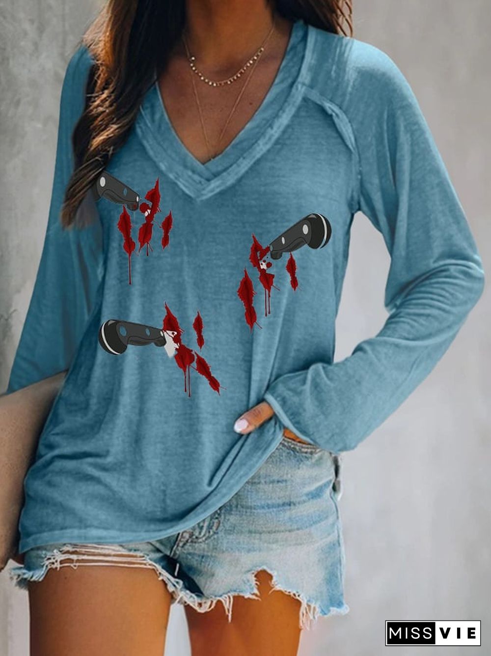 Women's V-Neck Long Sleeve T-Shirt