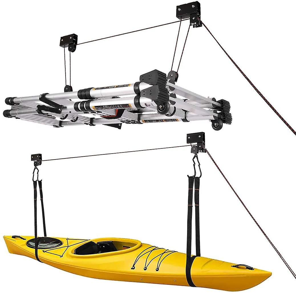 Heavy Duty 45kg Capacity Ceiling Mount Bicycle Kayak Canoe Garage Storage Rack Lift Hoists Pulley System