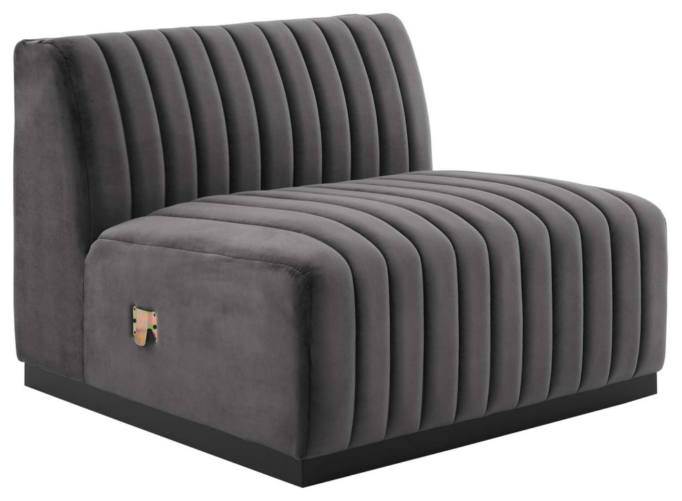 Conjure Channel Tufted Performance Velvet 4 Piece Sectional  Black Gray   Transitional   Sectional Sofas   by First of a Kind USA Inc  Houzz