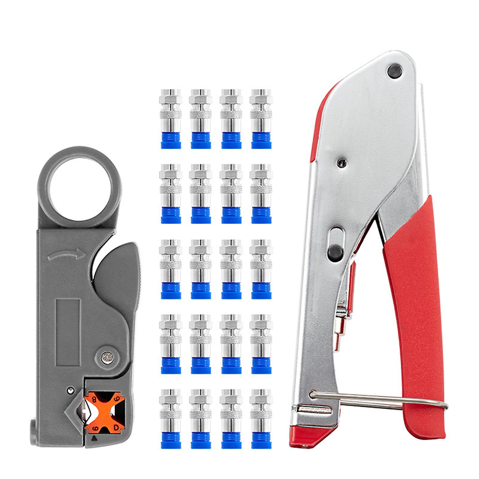 Network Cable Tool Set Crimping Pliers Set Coaxial Cable Press Pliers Rotary Adjustable Wire Stripper With 20pcs F-connector No.288038