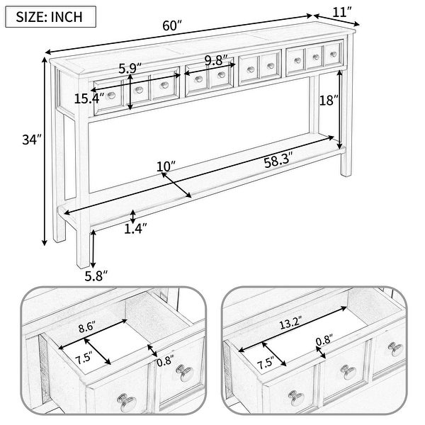 Entryway Console Table， Long Sofa Table with Drawers and Bottom Shelf