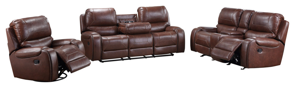 Keily Manual Reclining 3 Piece Motion Set  Brown   Contemporary   Living Room Furniture Sets   by Steve Silver  Houzz