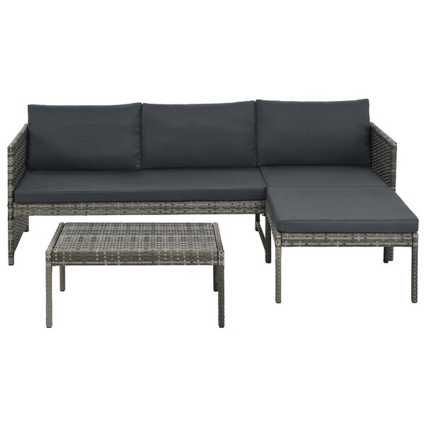 3 Piece Patio Lounge Set with Cushions Poly Rattan Gray - Overstock - 36363832