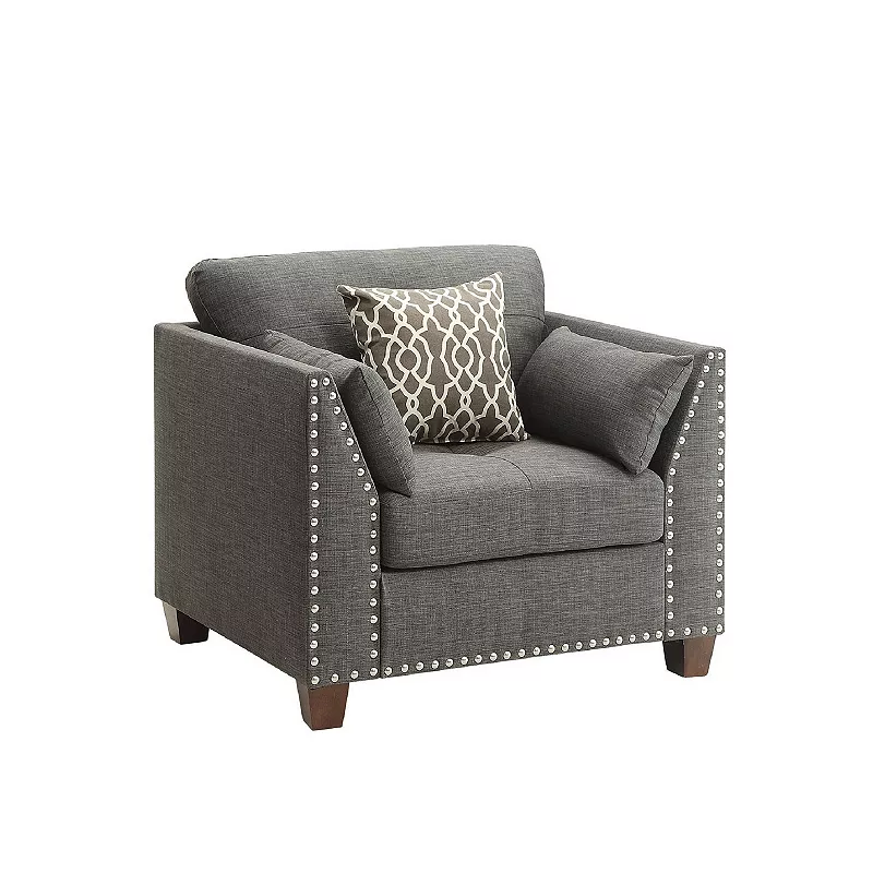 34 Inch Wide Nailhead Fabric Upholstered Accent Chair， Gray