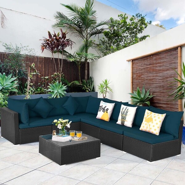 Costway 7PCS Patio Rattan Sofa Set Sectional Conversation Furniture