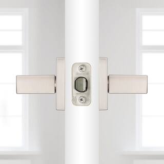 Kwikset Singapore Square Satin Nickel BedBath Door Handle with Microban and Lock 730SAL 15 SQT