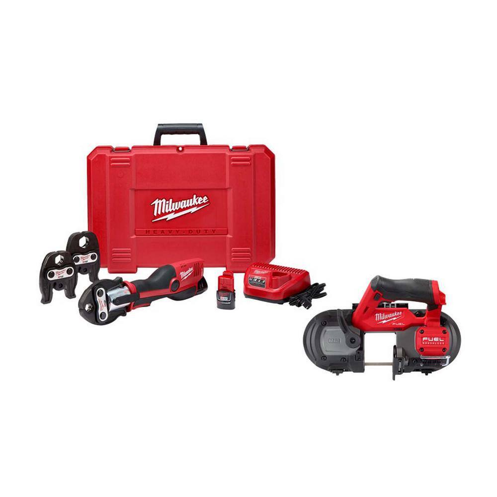 MW M12 12-Volt Lithium-Ion Force Logic Cordless Press Tool Kit with M12 FUEL Bandsaw (2-Tool) 2473-22-2529-20