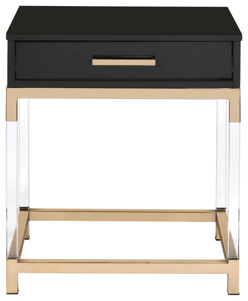 Contemporary End Table  Golden Frame With Acrylic Accents  ampSingle Drawer  Black   Contemporary   Side Tables And End Tables   by Decor Love  Houzz