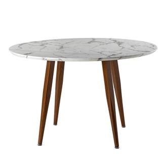 JAYDEN CREATION Fionn White Wood 45 in. 4 Legs Round Dining Table 250 lbs. with Metal Legs DTHLQ0611-WTE-AB