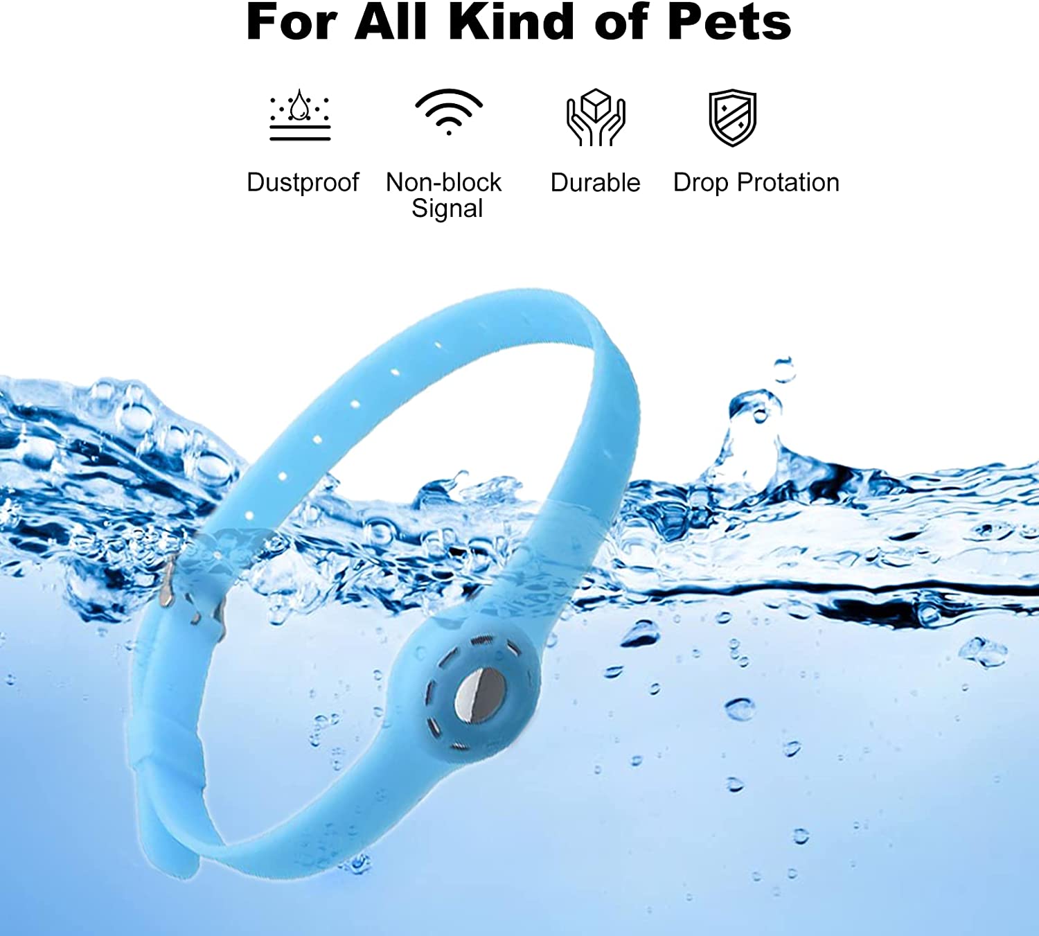 Airtag Dog Collar Holder Airtag Cat Collar 9-19.5inch Soft Silicone Dog Collars for Apple Airtag on Cats Small Dogs Puppies (Blue)