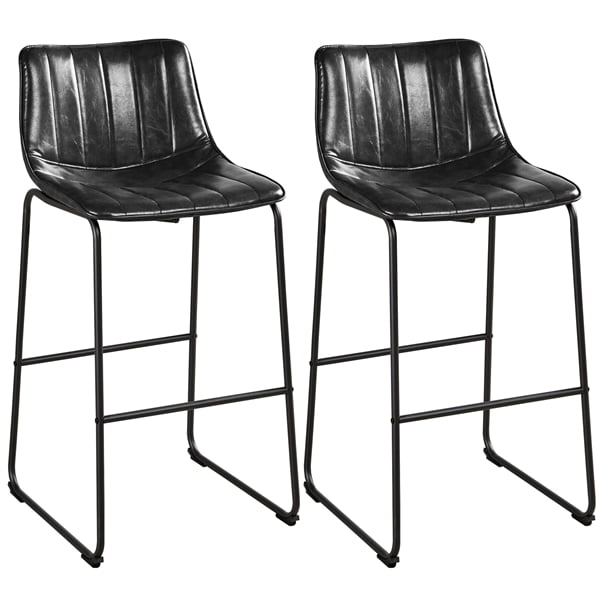 Topeakmart 2PCS 30'' H PU Leather Bar Stool Metal Legs Armless Chairs with Backrest for Home Office Bar Restaurant Cafe， Black