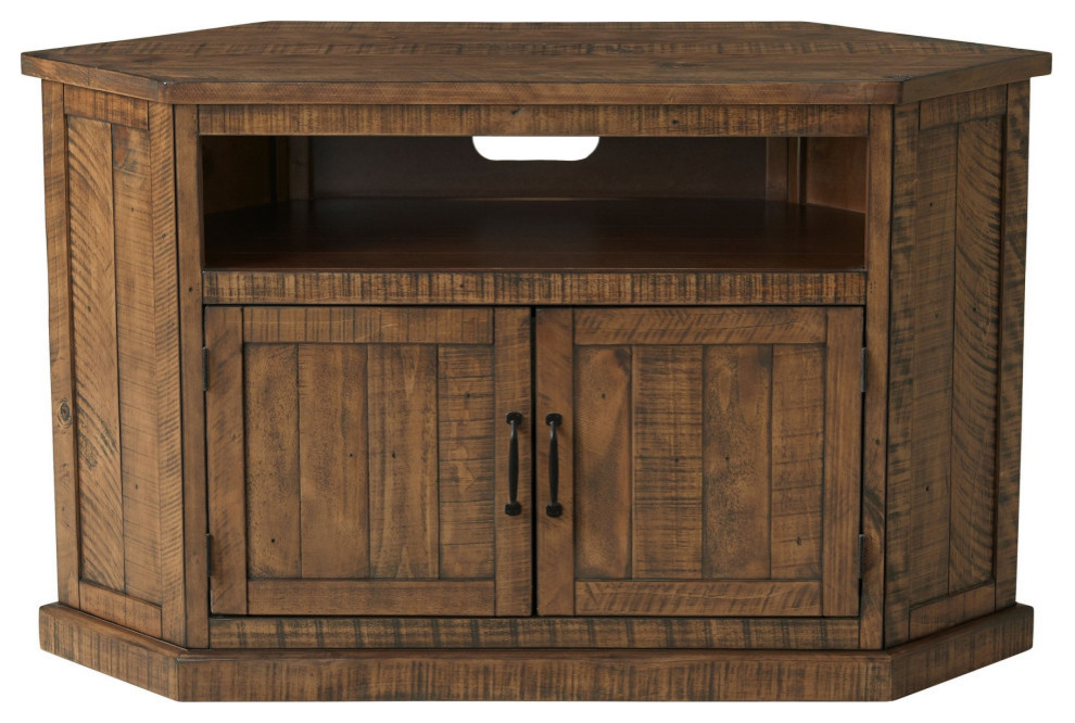 Alexa 50 quotTV Corner Entertainment Console  Cubby  Cabinet  Brown Stained   Rustic   Entertainment Centers And Tv Stands   by VirVentures  Houzz