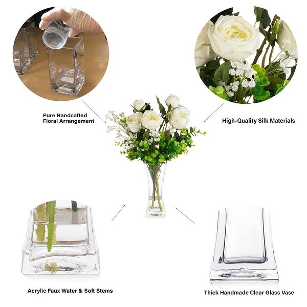 Mixed Artificial Rose Floral Arrangements in Vase Table Centerpieces for Dining Room Decoration