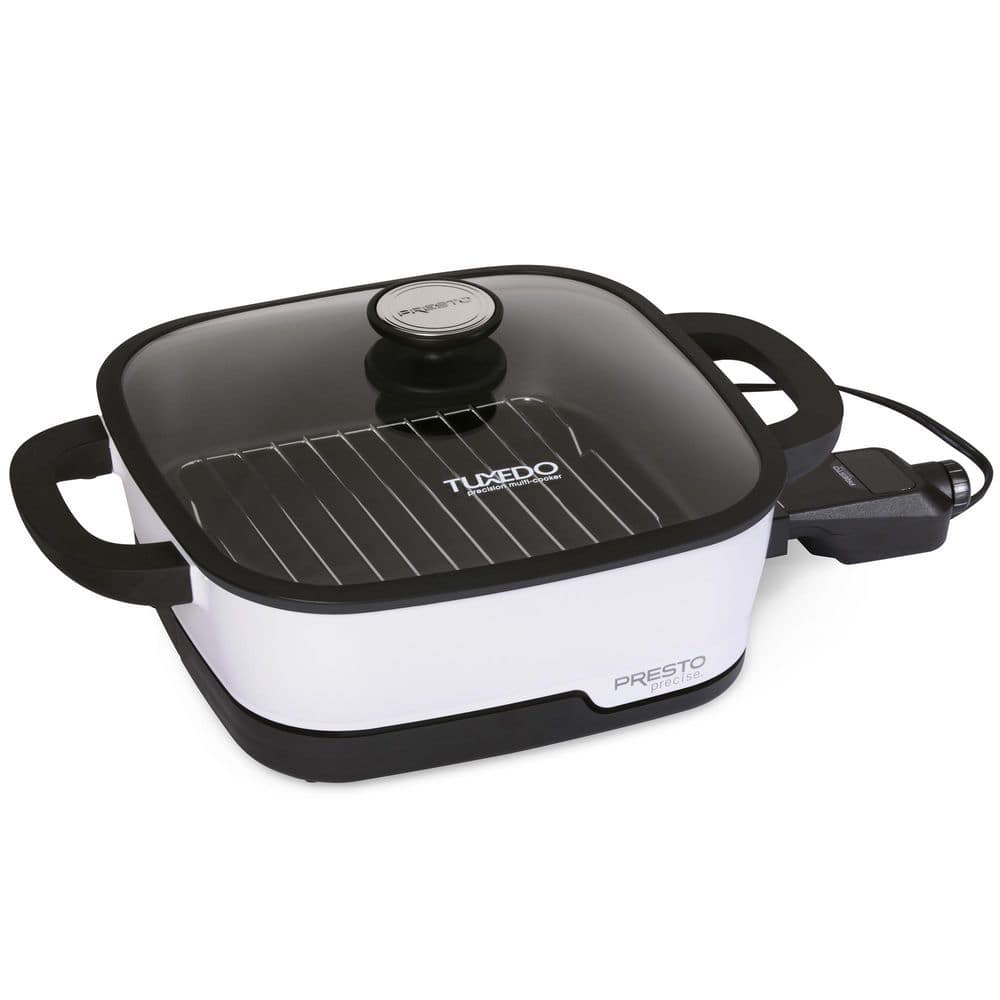 Presto 12 in. Tuxedo White Electric Skillet Multi-Cooker 07118