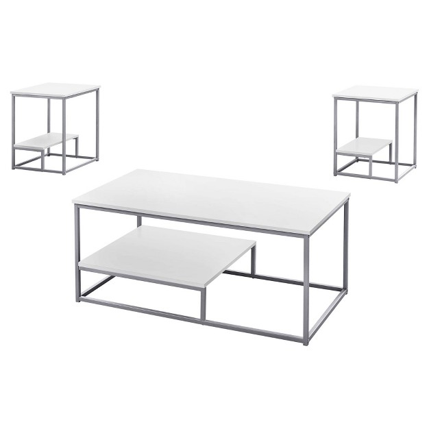 Set Of 3 Accent Tables With Multi Layer Shelf Everyroom