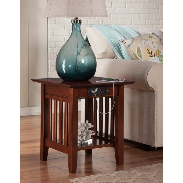 Mission Solid Wood End Table in Walnut with Built-In Charging