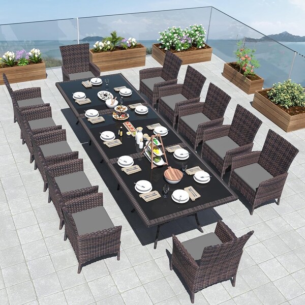 Kullavik Outdoor Dining Set，Rattan Patio Furniture Dining Table and Chairs