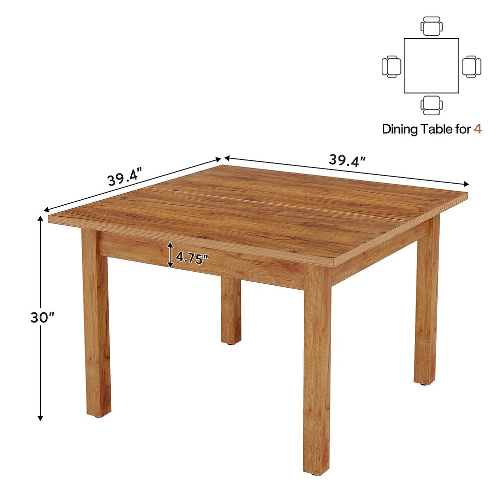 39.4'' Square Dining Table with Solid Wood Legs for 4  Small Kitchen Tables for Dining Room