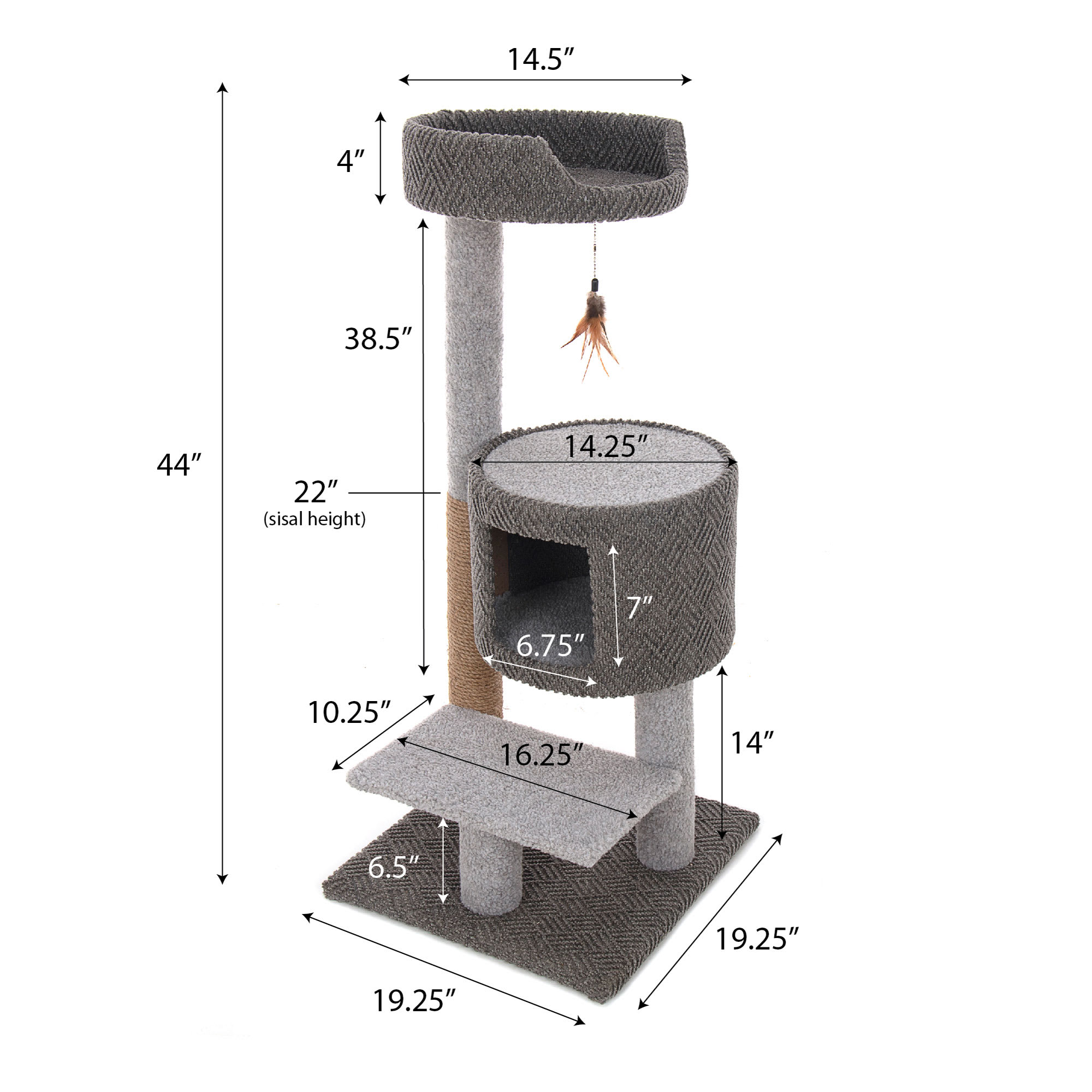 EVERYYAY Lookout Loft 3-Level Cat Tree with Condo， 19.25