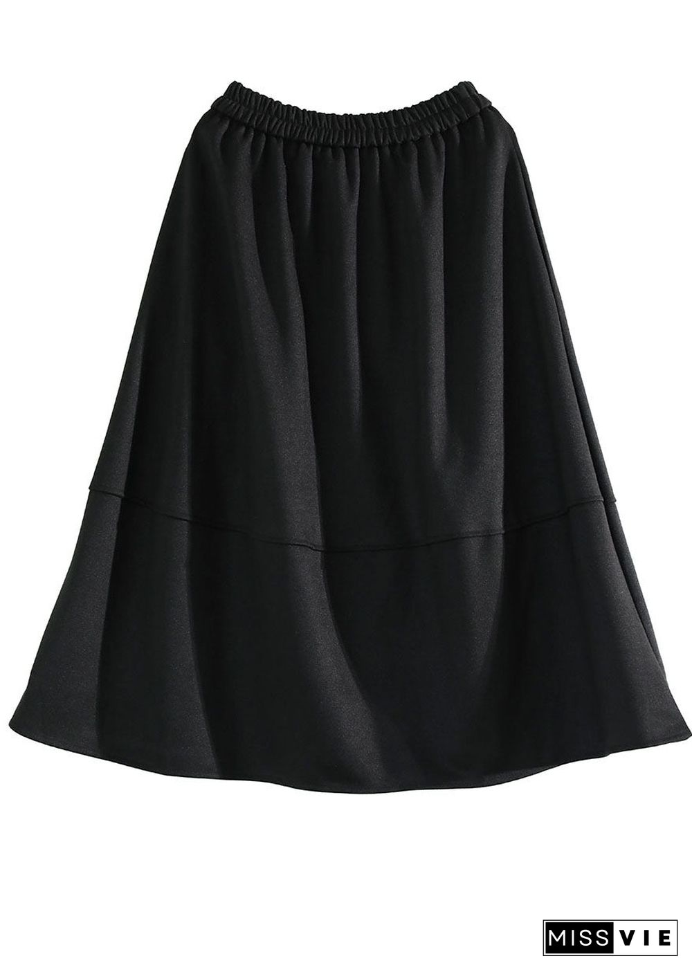 Black Patchwork Thick Woolen A Line Skirts Winter