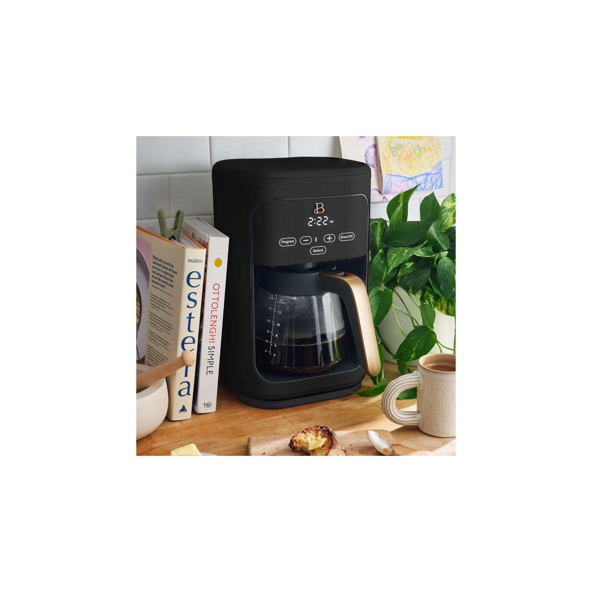 Beautiful 14 Cup Programmable Touchscreen Coffee Maker， Black Sesame by Drew Barrymore