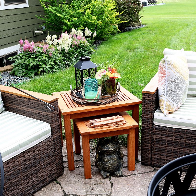 Sunnydaze Meranti Wood Outdoor Nesting Tables - Set of 2