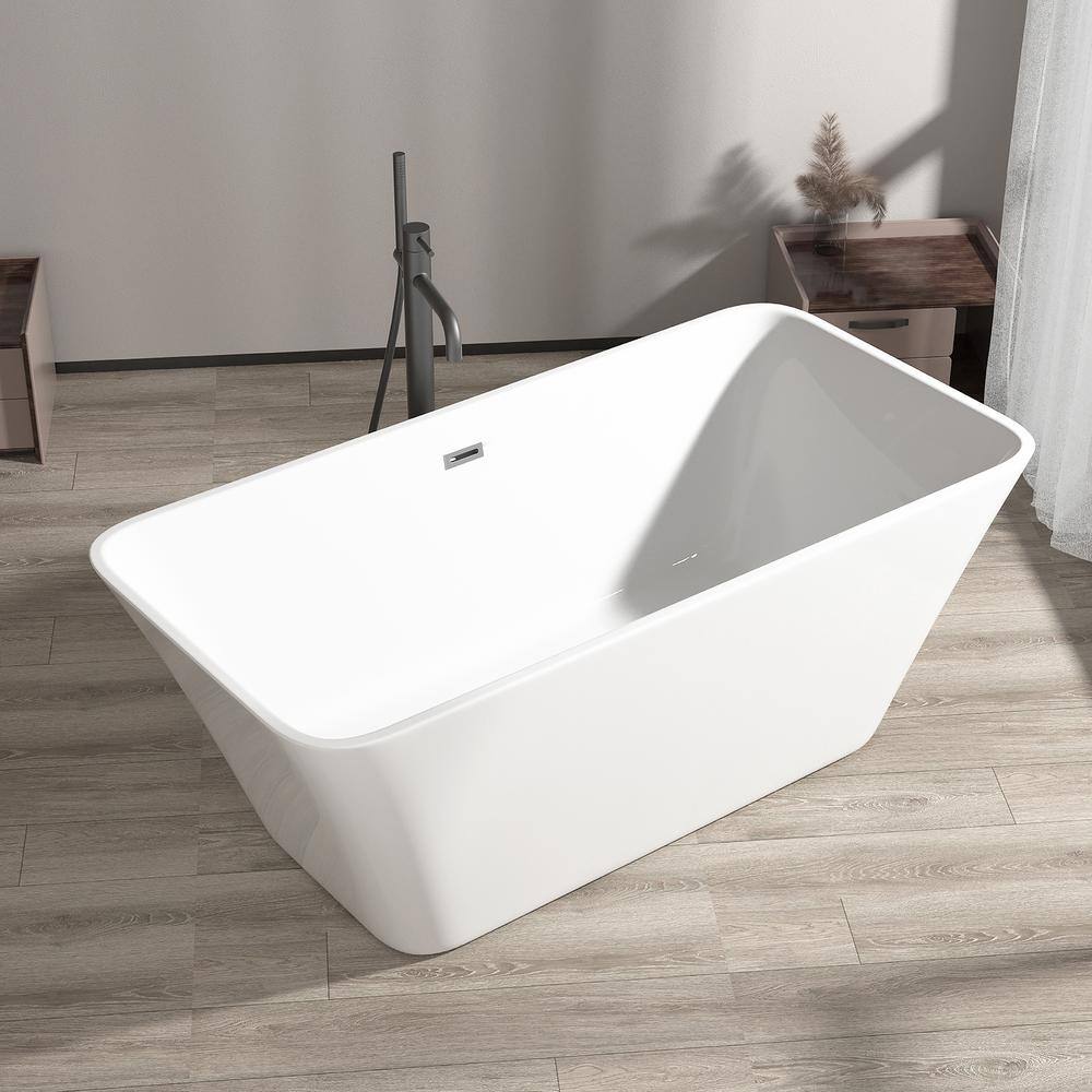 Stivier 67 in. Acrylic Flatbottom Non-Whirlpool Freestanding Soaking Bathtub in Glossy White 21A0107-67