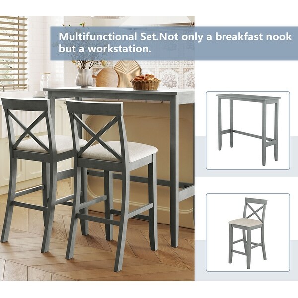 3-Piece Fresh Style Rectangular Wood Bar Height Dining Set for Small Places