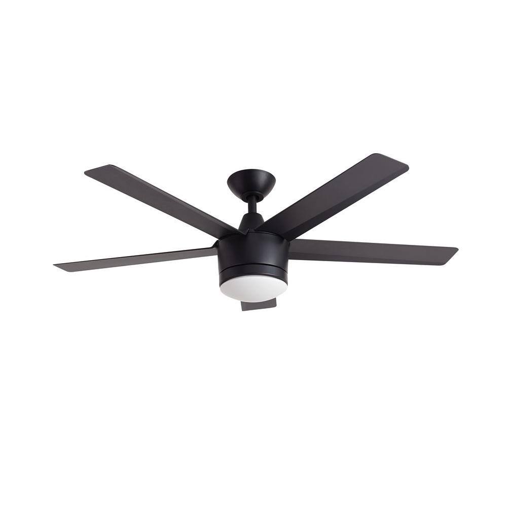 Home Decorators Collection Merwry 52 in. Integrated LED Indoor Matte Black Ceiling Fan with Light Kit and Remote Control SW1422MBK