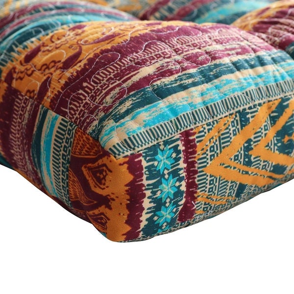 4 Piece Microfiber Chair Pad Cushion Set， Tribal Inspired Print， Multicolor