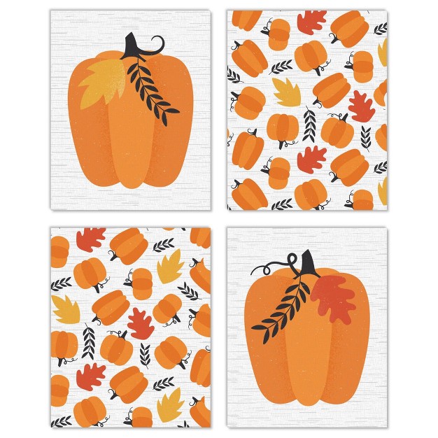 Big Dot Of Happiness Fall Pumpkin Unframed Autumn Halloween And Thanksgiving Linen Paper Wall Art Set Of 4 Artisms 8 X 10 Inches