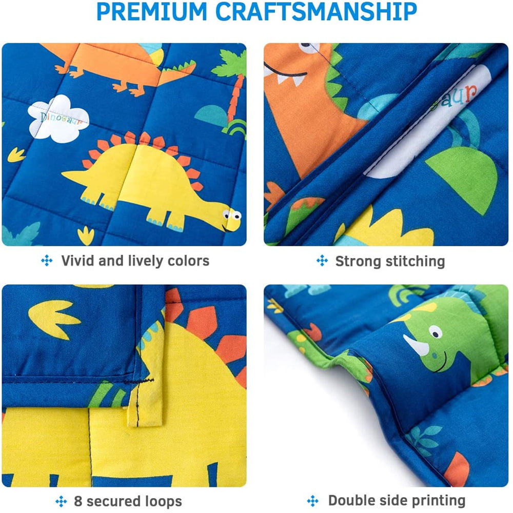 Anjee Weighted Blanket for Kids， 3 lbs Kids Weighted Blanket 100% Soft Cotton Breathable All Season Throw， Blue Dinosaur 36x48 inches