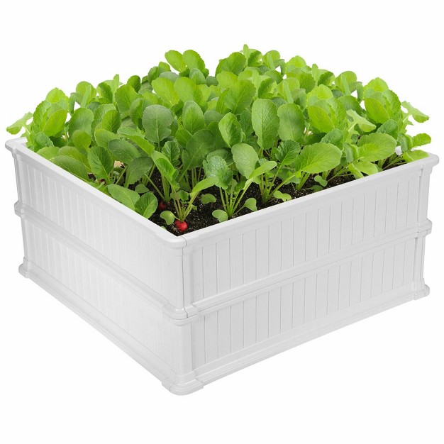 Costway 2 Pcs 48.5'' Raised Garden Bed Square Plant Box Planter Flower Vegetable White