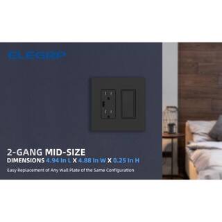 ELEGRP 2-Gang Midsize Screwless DecoratorRocker Wall Plate Black (5-Pack) 3032GM-BL5