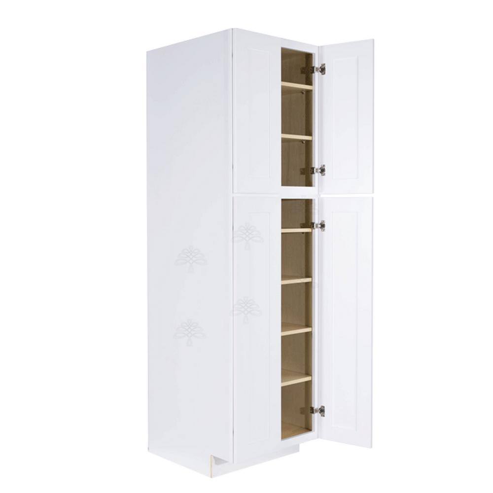 LIFEART CABINETRY Lancaster White Plywood Shaker Stock Assembled Tall Pantry Kitchen Cabinet 30 in. W x 84 in. H x 27 in. D ALW-PC3084