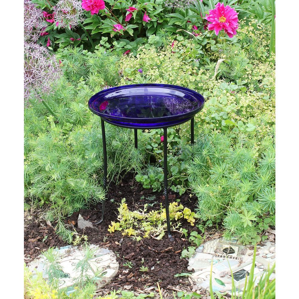 Achla Designs 14 in. Dia Cobalt Blue Reflective Crackle Glass Birdbath Bowl CGB-14CB