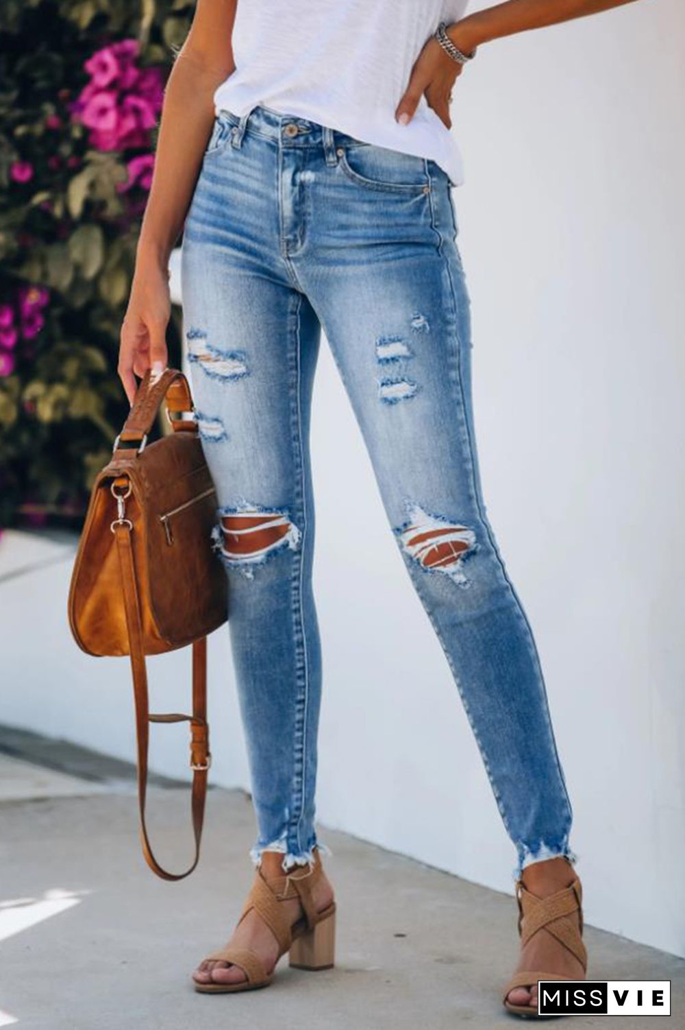 Elastic Ripped Skinny Jeans