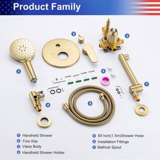 RAINLEX Round Single-Handle Wall Mount Roman Tub Faucet with Swivel Spout in Brushed Gold (Valve Included) RX96207LSJ