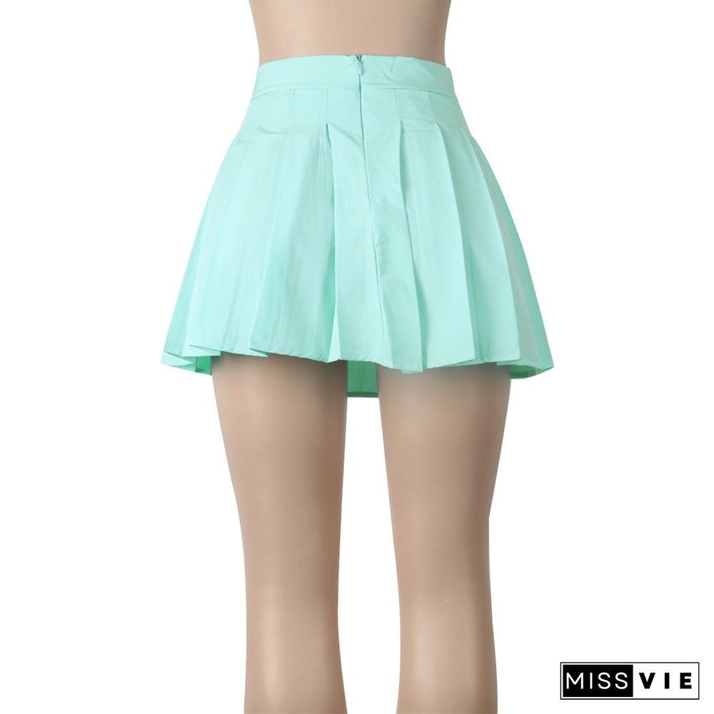 Women Sexy Solid Color Short Pleated Skirt