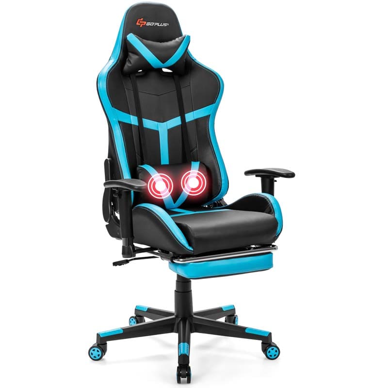 Computer Gaming Chair, Ergonomic High Back Massage Racing Chair, Swivel Office Chair with Footrest & Adjustable Armrests