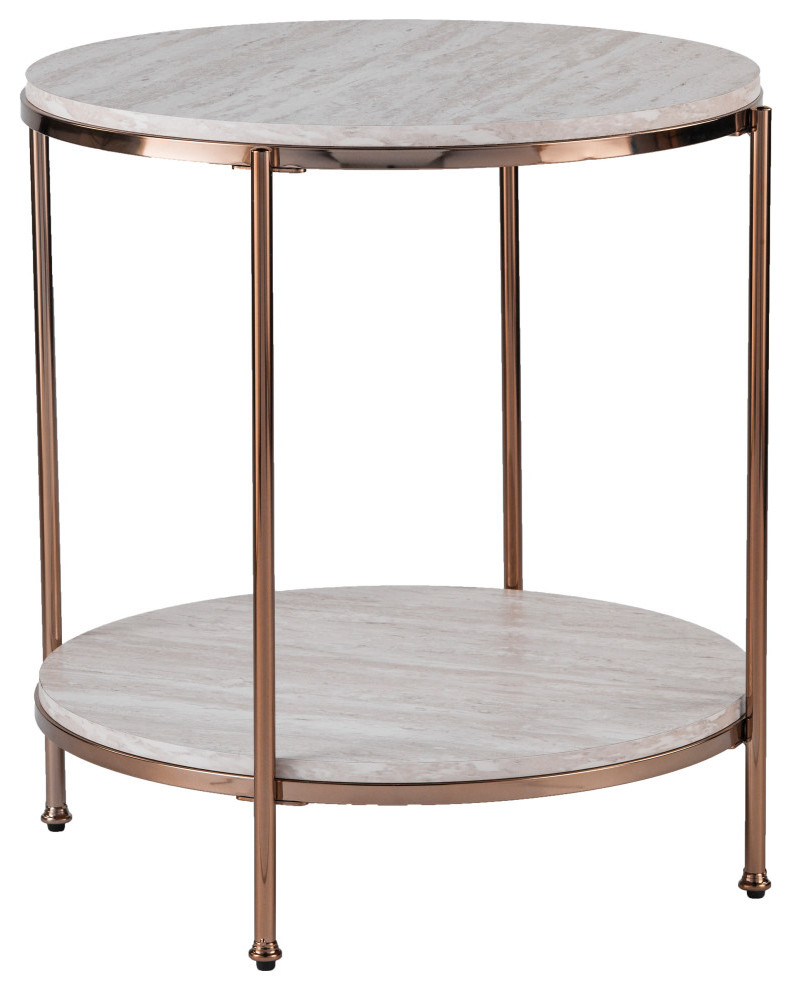 Fynfield Round Faux Stone End Table   Contemporary   Side Tables And End Tables   by SEI  Houzz