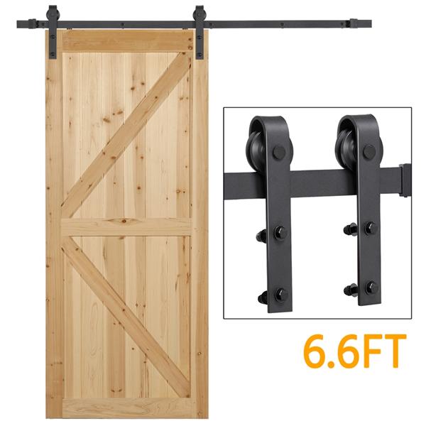 SmileMart Flat-tip Design Black Steel Single-door 6.6 ft Sliding Track Barn Door Hanging Hardware Kit， Set of Two Kits