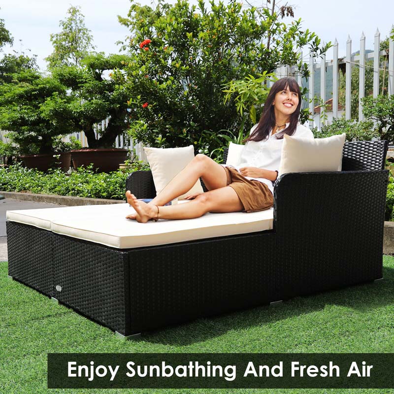 Rattan Wicker Outdoor Daybed Patio Furniture Cushioned Sofa Set with Thick Pillows