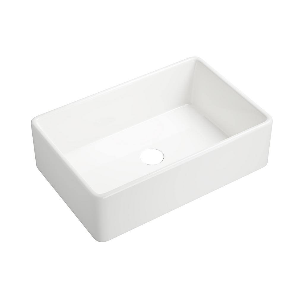 Interbath White Fireclay 30 in. Single Bowl Farmhouse Apron Kitchen Sink ITBDL302010