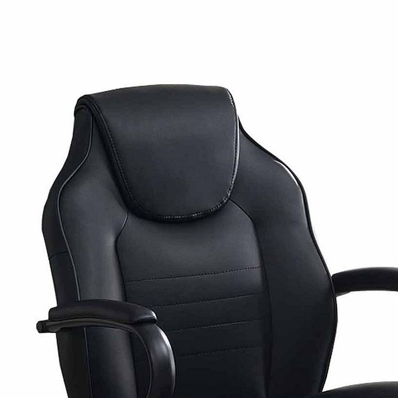 Rue 27 Inch Ergonomic Office Chair， Vegan Faux Leather Swivel Seat， Black