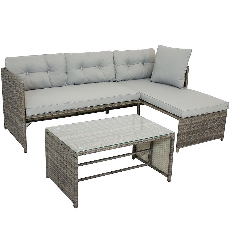 Sunnydaze Longford Rattan Patio Low-Back Chaise Sectional Set - Stone Gray